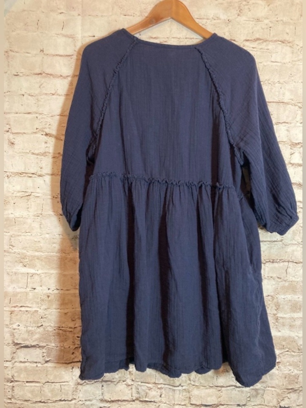Time and Tru Navy Blue Gauze Babydoll Dress Women’s XL Long Sleeve
